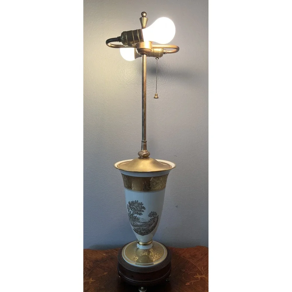 Vintage Rosenthal Porcelain Vase Table Lamp Rich Gold Accent 32